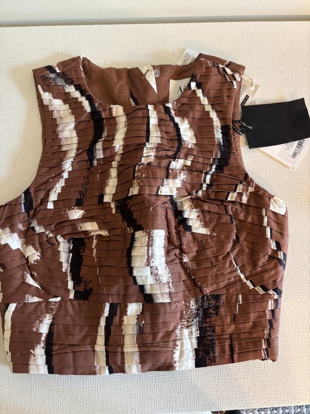 AJE Palette Cropped Pintucked Printed Cotton Top In Brown